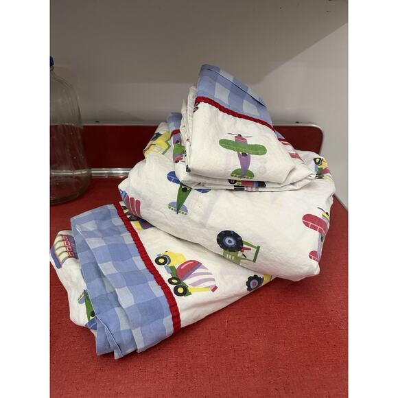 Wildkin Olive Kids Trains Planes & Trucks Cars Full Sheet Set 2 Pillow Cases - Picture 2 of 4